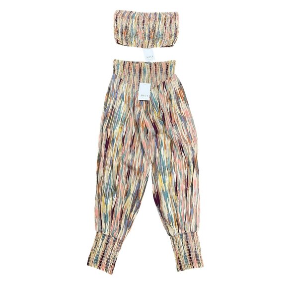 Misa Los Angeles Multicolor Smocked Crop Top & Pants Set Size XS - Picture 1 of 5
